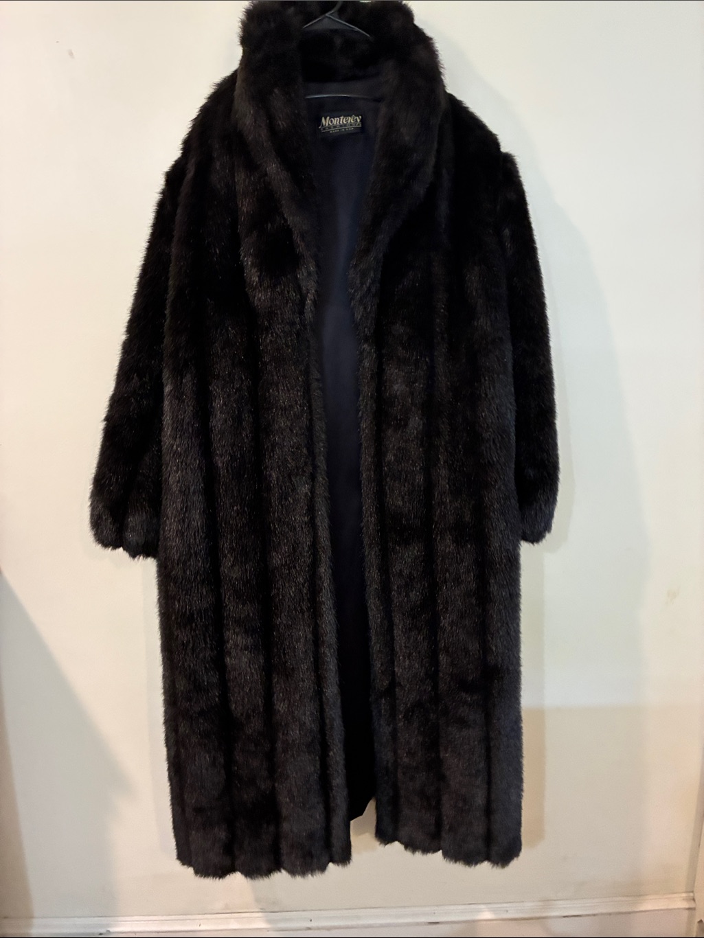 Vintage Monterey Fashions Black Faux Fur Long Coat Luxe Winter Trench